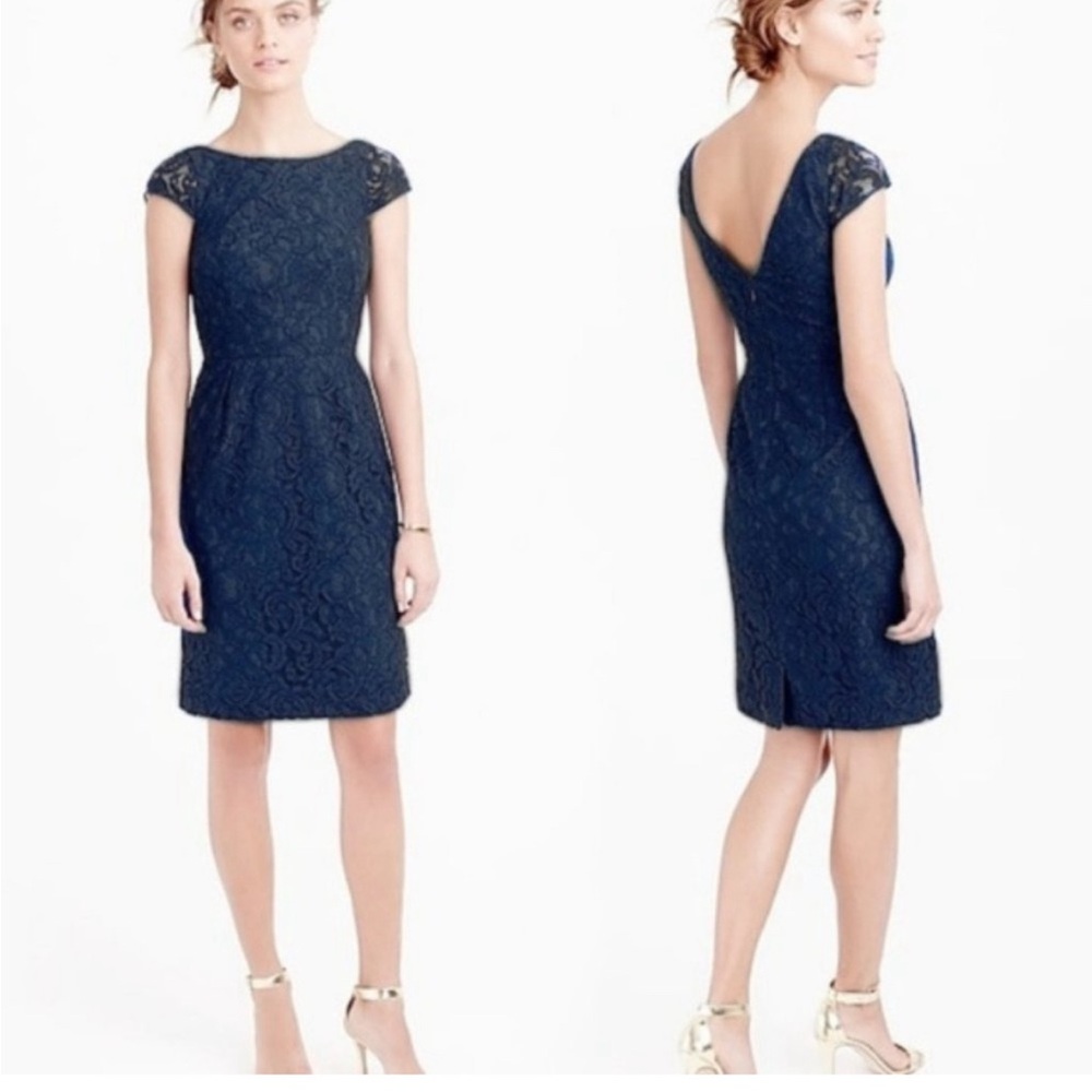J Crew Elsa Dress in Leavers Lace Shift Dress in Acropolis Blue -NWT